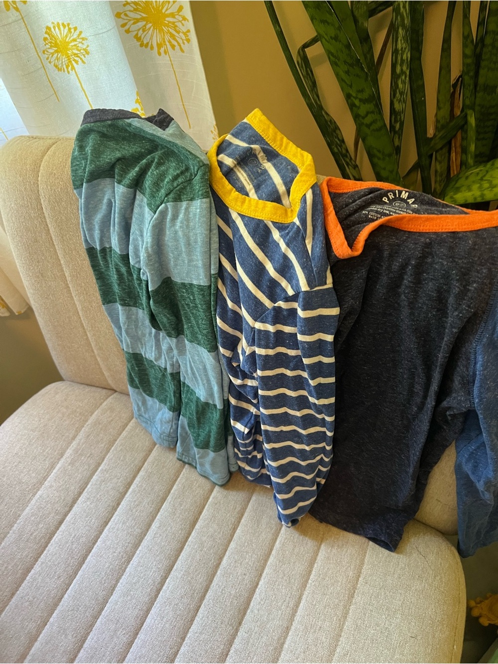 Primary  Long-Sleeve Tees - Green, Blue Stripes & Navy set of 3 size 6-7